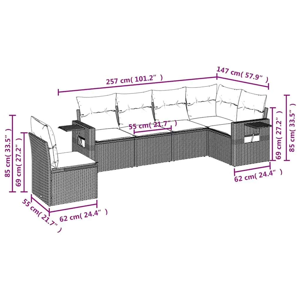 Garden Sofa Set 6 Piece Outdoor Furniture Patio Lounge with Cushions Black