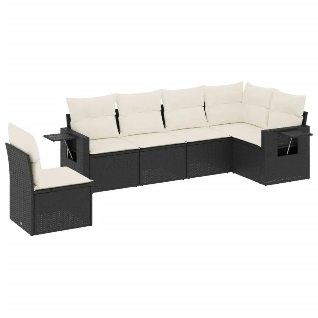Garden Sofa Set 6 Piece Outdoor Furniture Black Poly Rattan Patio Seating with