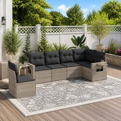 Garden Sofa Set 6 Piece Outdoor Furniture Grey Poly Rattan with Cushions Modular