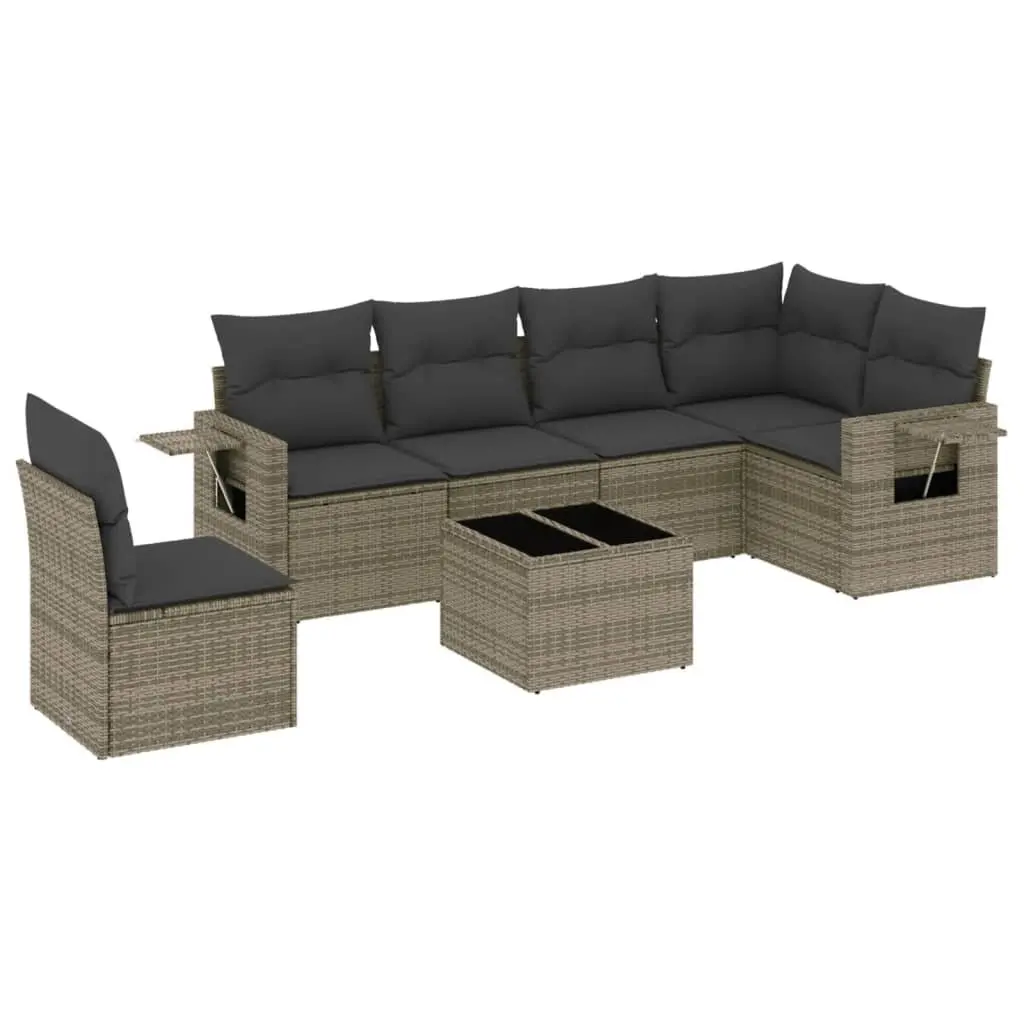 Garden Sofa Set 7 Piece Outdoor Furniture Patio Grey Poly Rattan with Cushions
