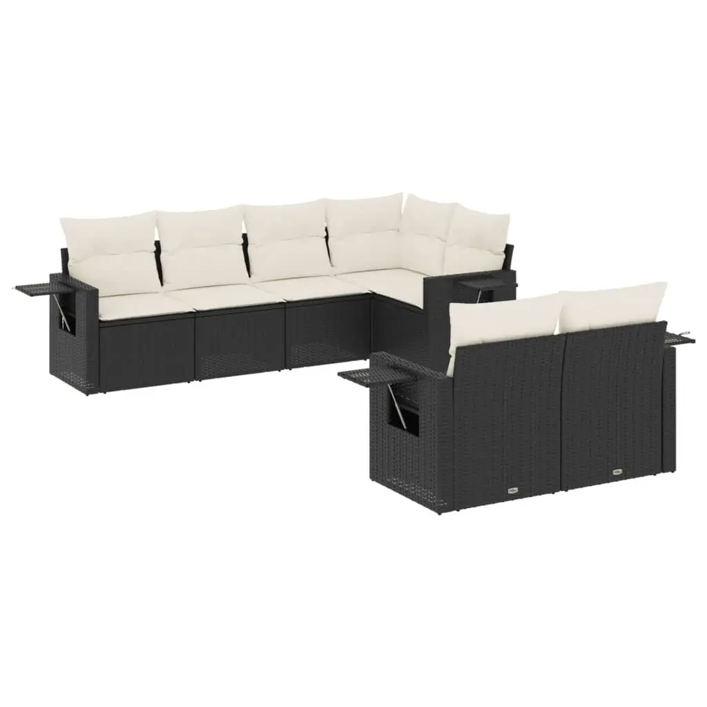 7 Piece Garden Sofa Set Outdoor Patio Furniture Black PE Rattan with Cushions