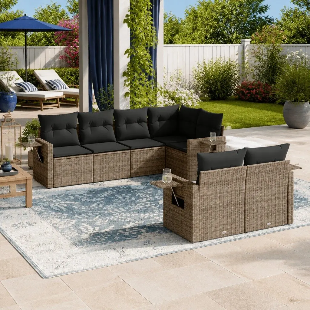 Garden Sofa Set PE Rattan 7 Piece Outdoor Furniture Sectional Grey