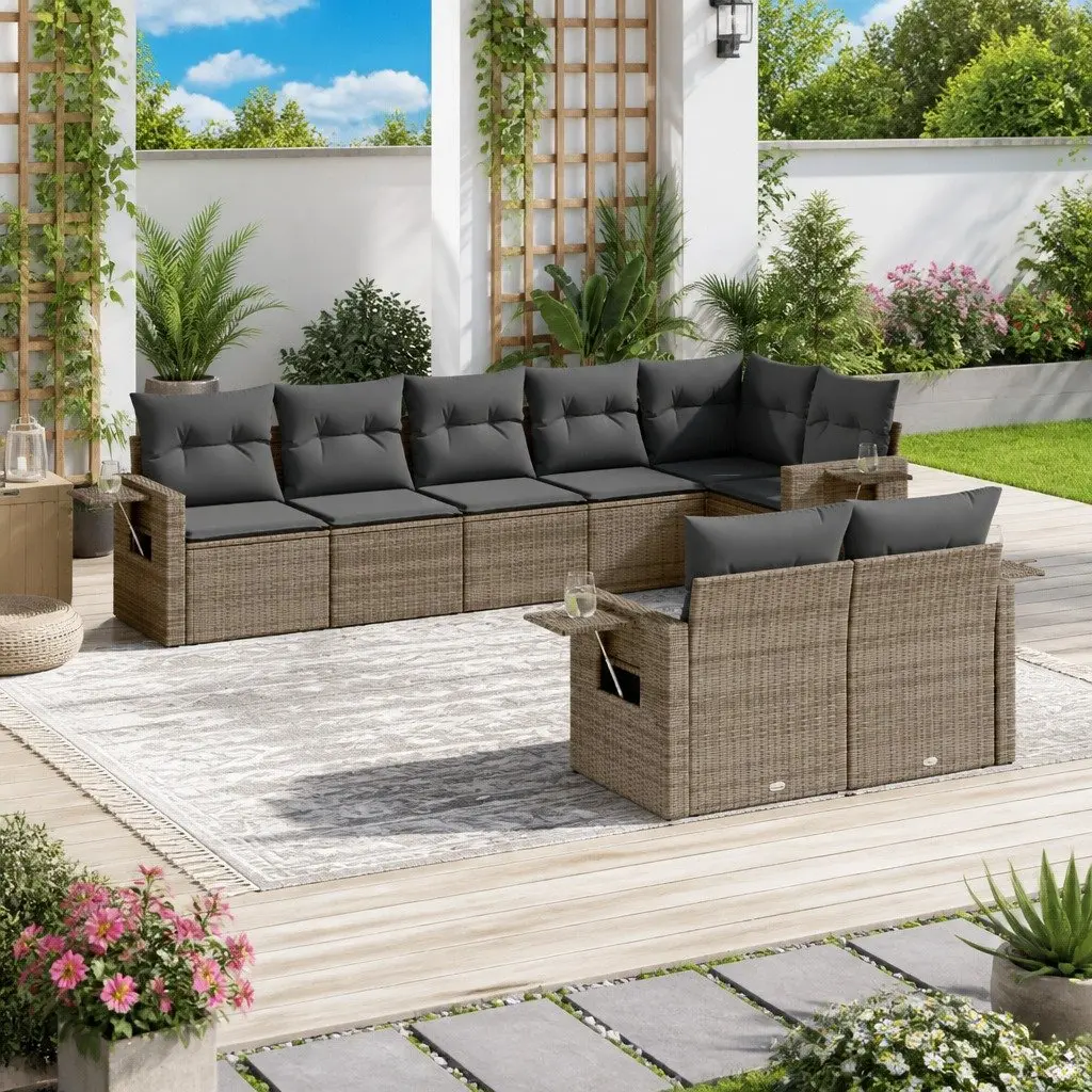 Garden Sofa Set Modular PE Rattan 8 Piece Outdoor Furniture Grey