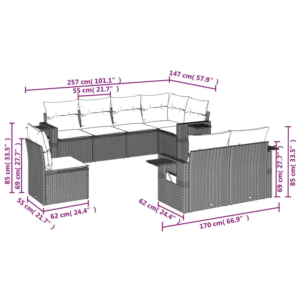 Garden Sofa Set PE Rattan 8 Piece Modular Outdoor Furniture Black