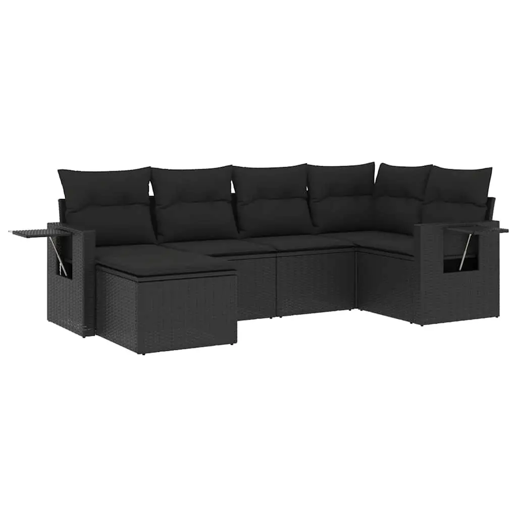 Garden Sofa Set Modular PE Rattan 6 Piece Outdoor Furniture Black