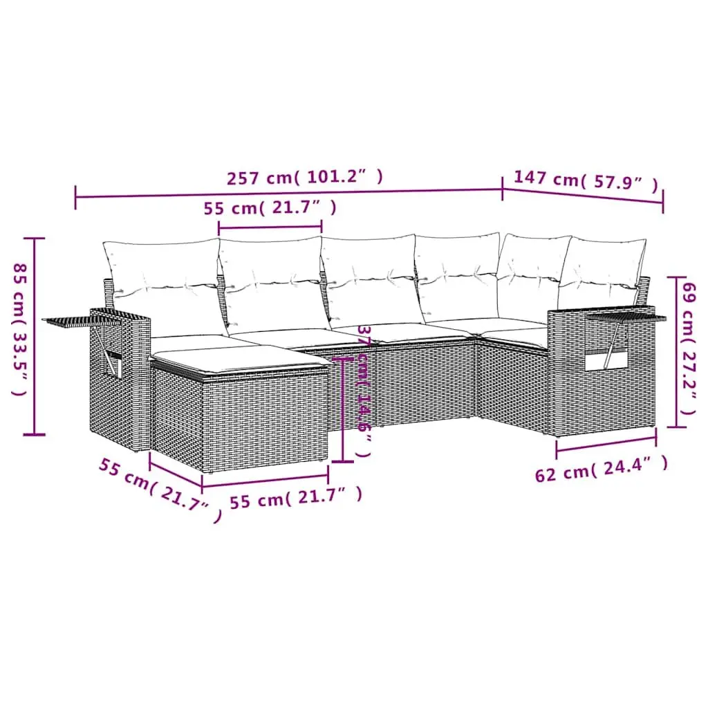 Garden Sofa Set Modular PE Rattan 6 Piece Outdoor Furniture Black