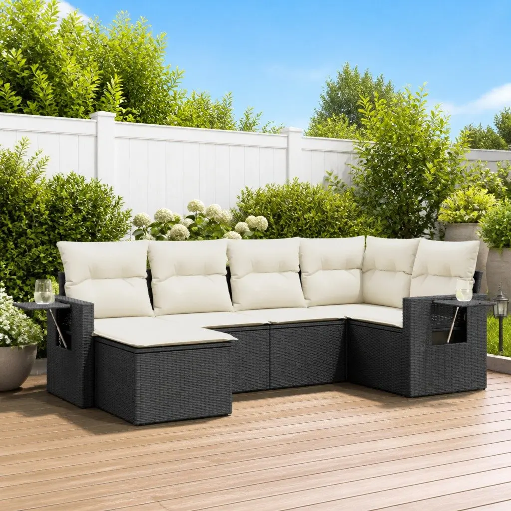 Garden Sofa Set Modular PE Poly Rattan 6 Piece Outdoor Furniture Black