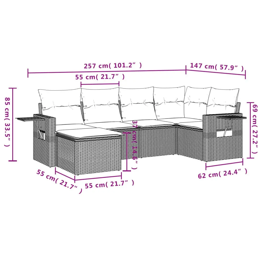 Garden Sofa Set Modular PE Poly Rattan 6 Piece Outdoor Furniture Black