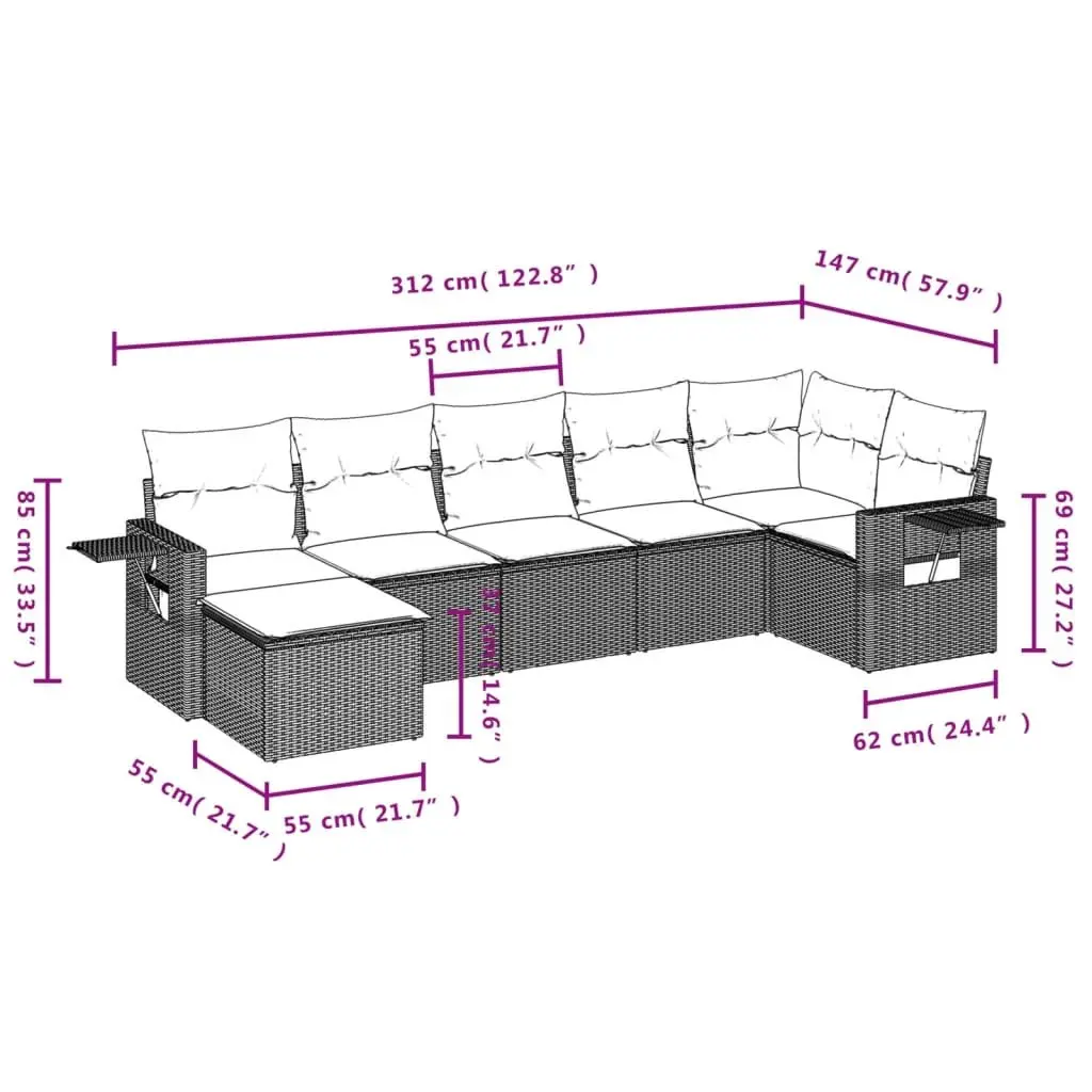 7 Piece Garden Sofa Set PE Rattan Modular Outdoor Furniture Black with Cushions