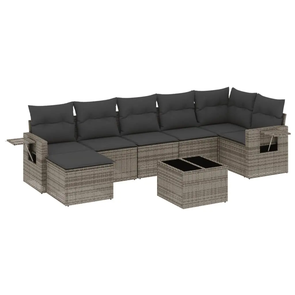 8 Piece Garden Sofa Set Grey PE Rattan Outdoor Furniture with Cushions