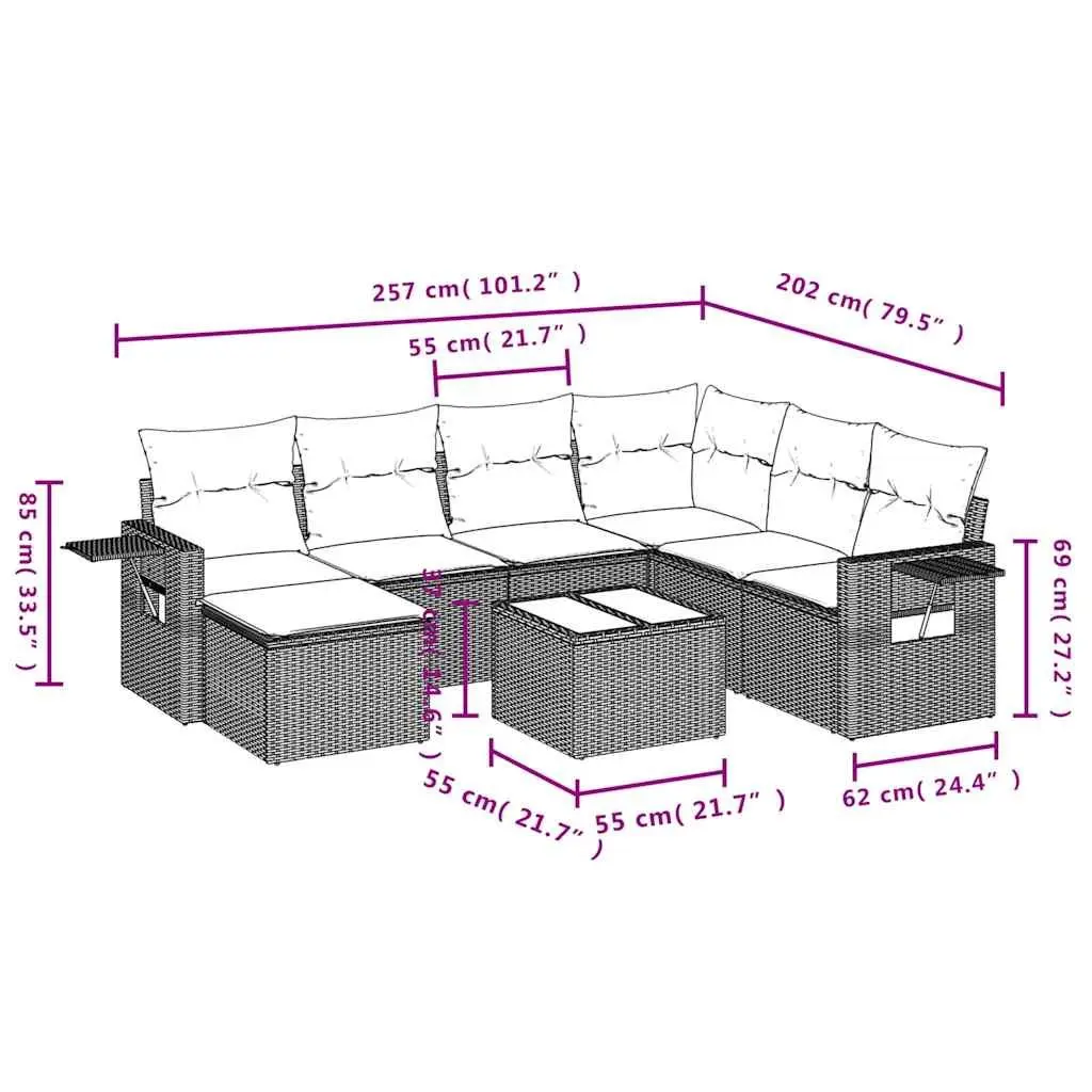 Garden Sofa Set 8 Piece Outdoor Furniture Patio Lounge Black Modular with