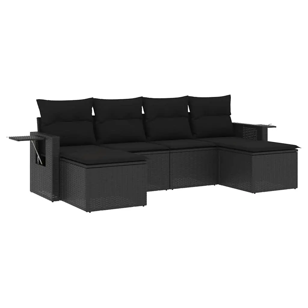 Modular 6 Piece Outdoor Furniture Set Black Poly Rattan Garden Sofa