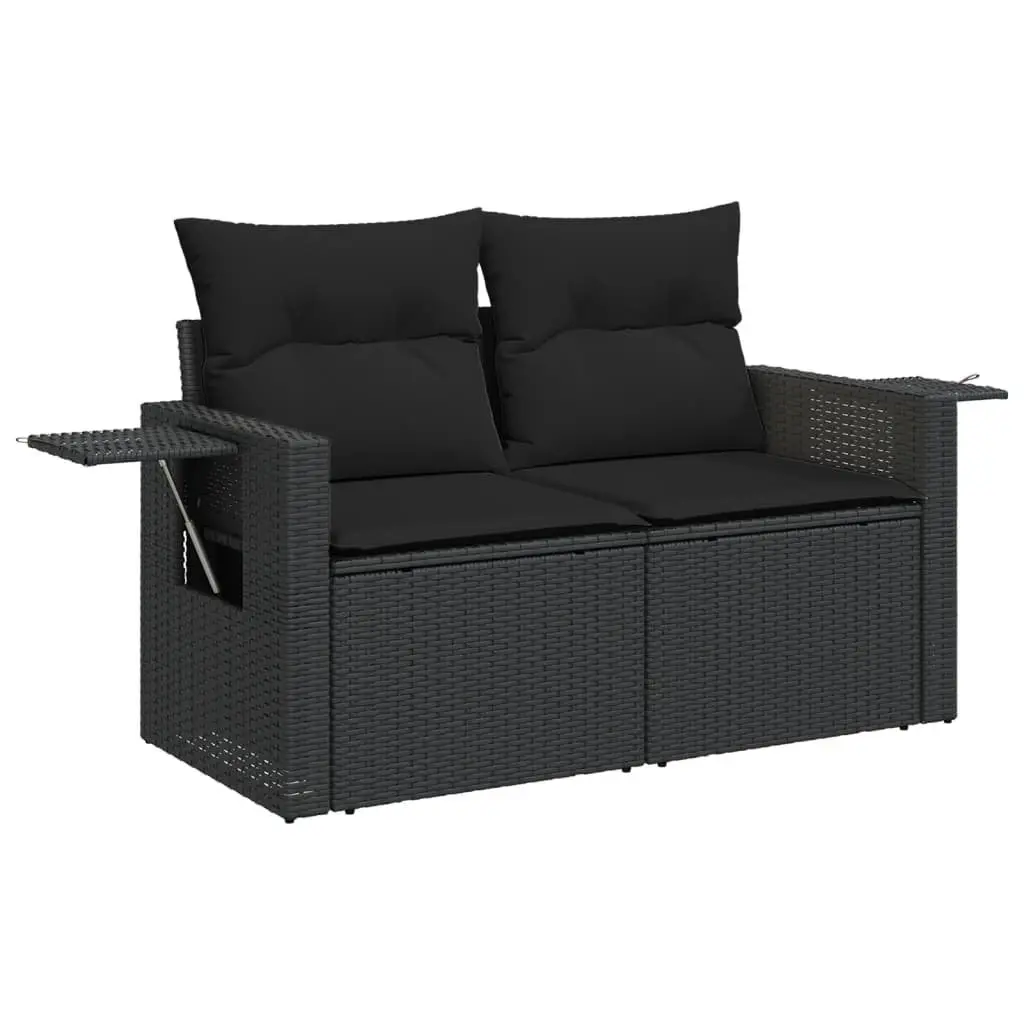 Modular 6 Piece Outdoor Furniture Set Black Poly Rattan Garden Sofa