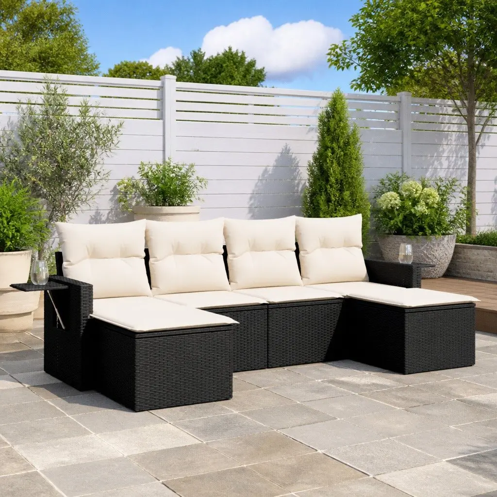 Garden Sofa Set Modular 6 Piece PE Rattan Outdoor Furniture Black