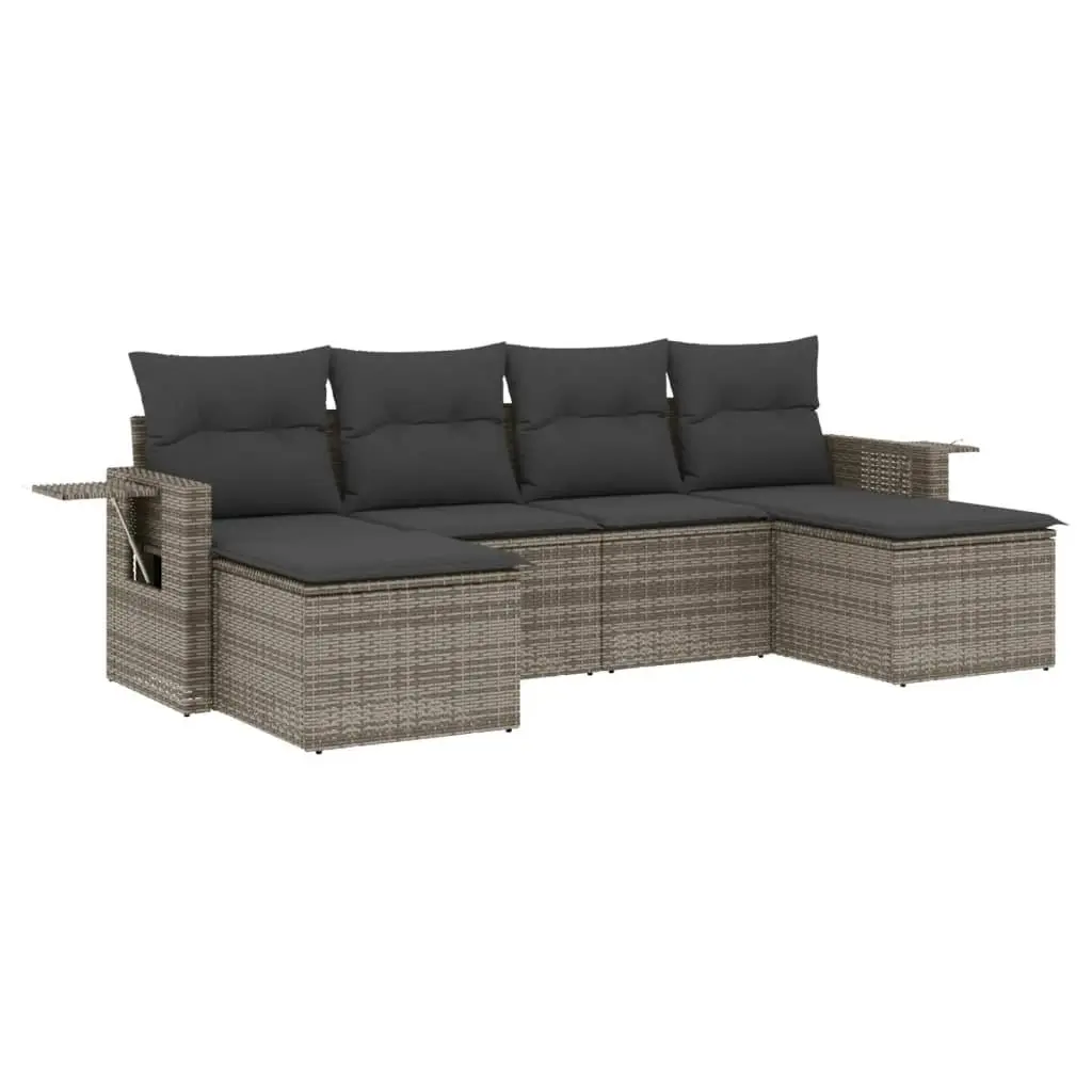 Grey Poly Rattan Outdoor Furniture 6 Piece Modular Garden Sofa Set with Cushions for Patio Seating