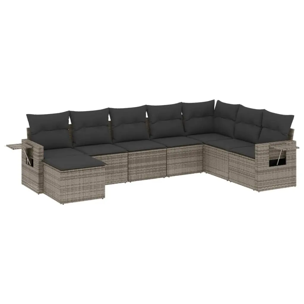 8 Piece Modular Patio Furniture Set Grey PE Rattan with Cushions Outdoor Sofa