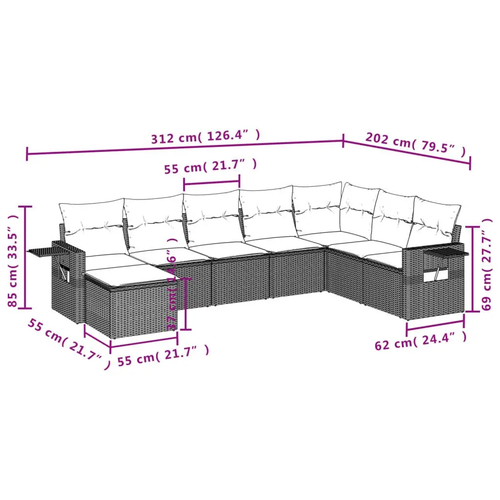 8 Piece Modular Patio Furniture Set Grey PE Rattan with Cushions Outdoor Sofa