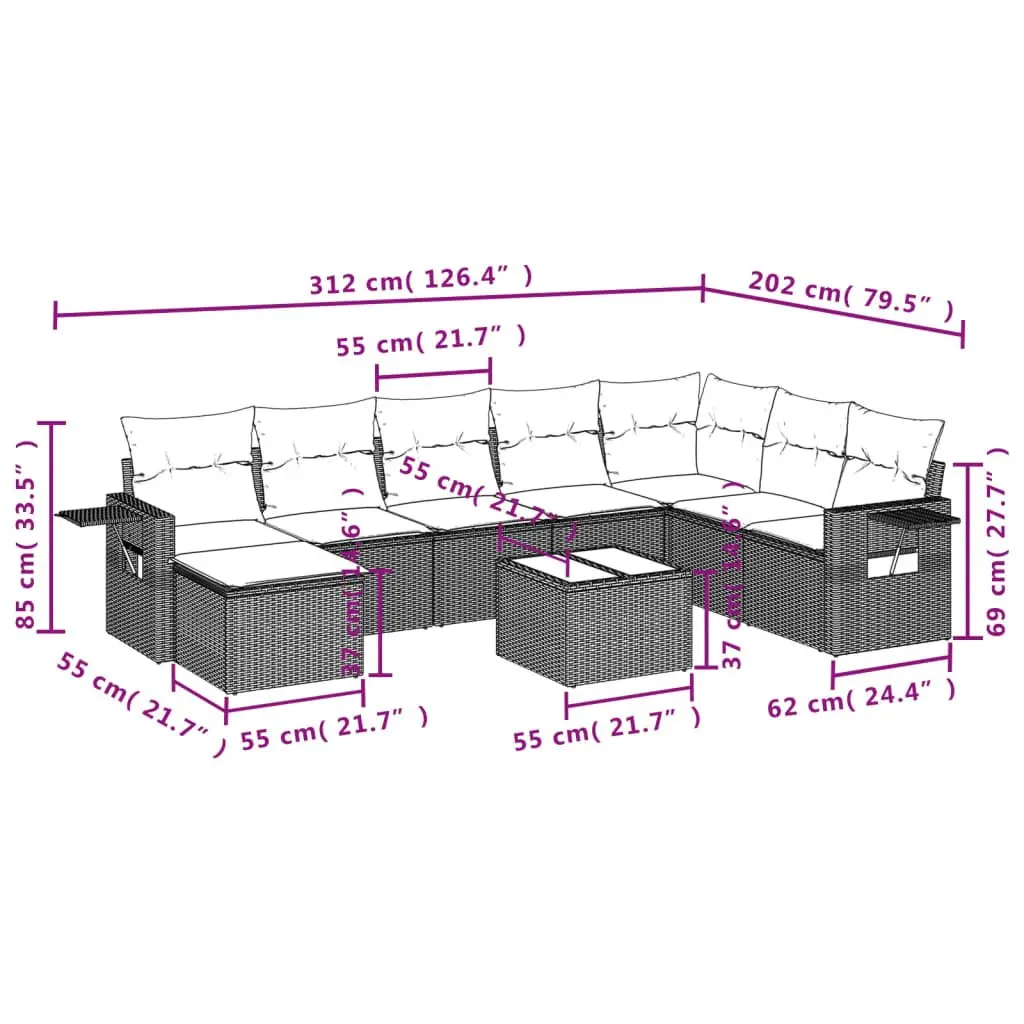 Garden Sofa Set 9 Piece Outdoor Furniture Patio Lounge Black Modular with
