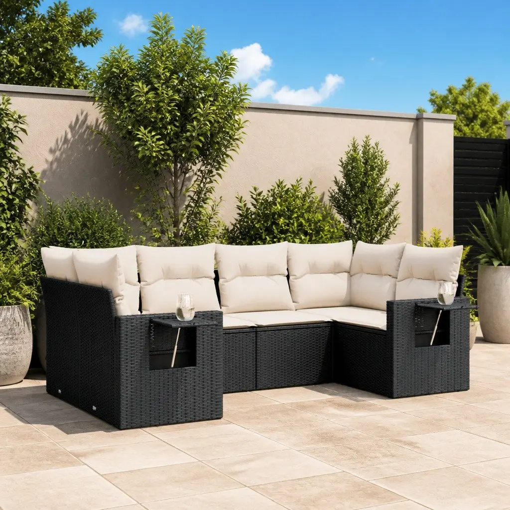 Garden Sofa Set 6 Piece Outdoor Furniture Patio Black Poly Rattan Modular