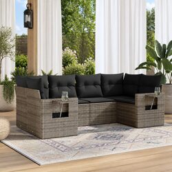 Garden Sofa Set 6 Piece Outdoor Furniture Patio Seating Grey Poly Rattan