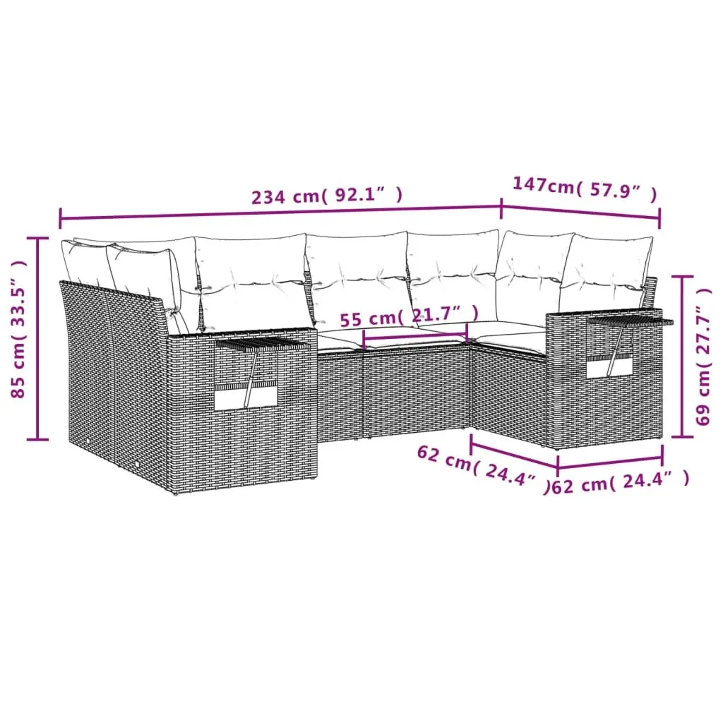 Garden Sofa Set 6 Piece Outdoor Furniture Patio Seating Grey Poly Rattan