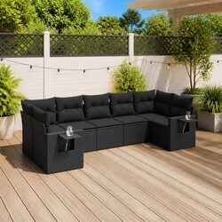 7 Piece Outdoor Garden Sofa Set Black Poly Rattan Patio Furniture with Cushions