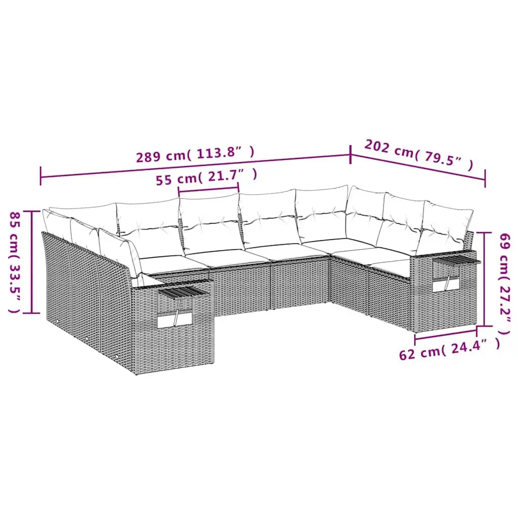 Garden Sofa Set 9 Piece Outdoor Furniture Patio Sectional with Cushions Black