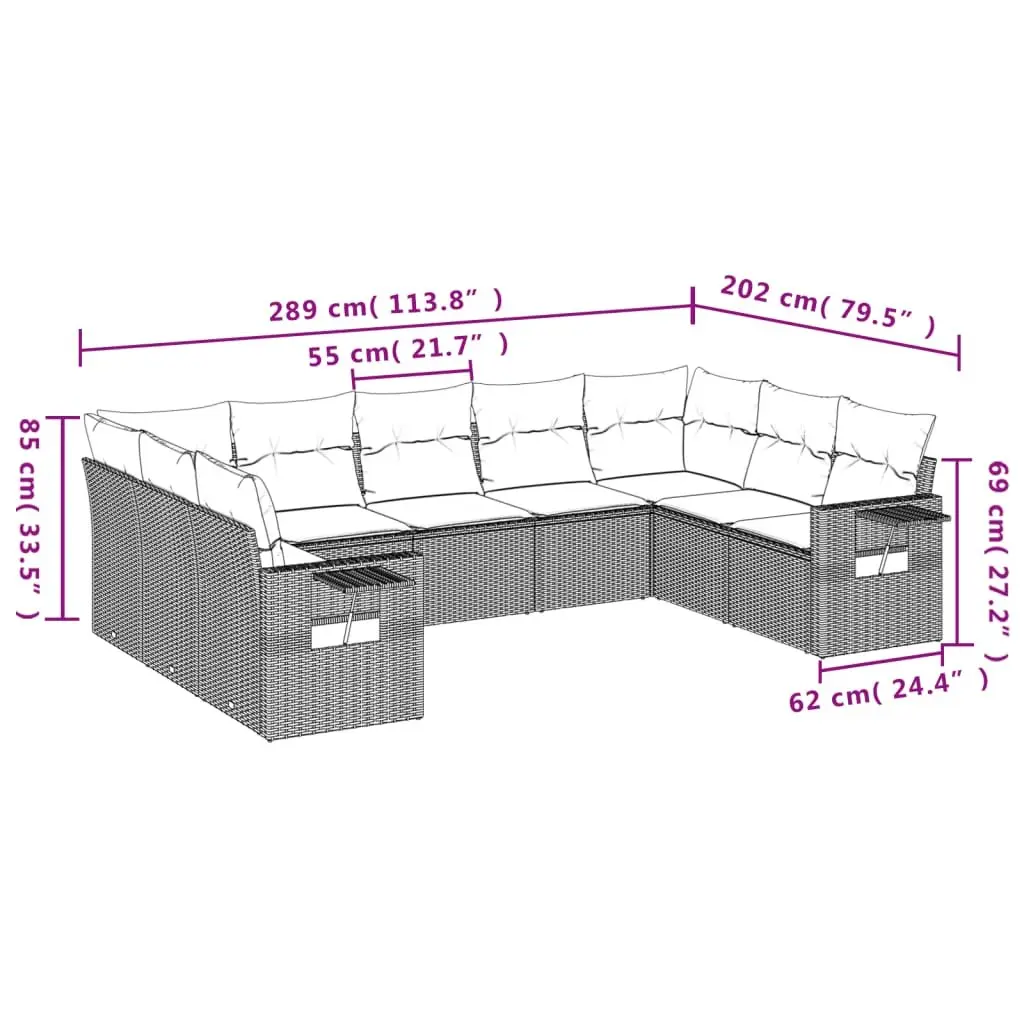 Outdoor Garden Sofa Set 9 Piece Black Poly Rattan Modular Patio Furniture with