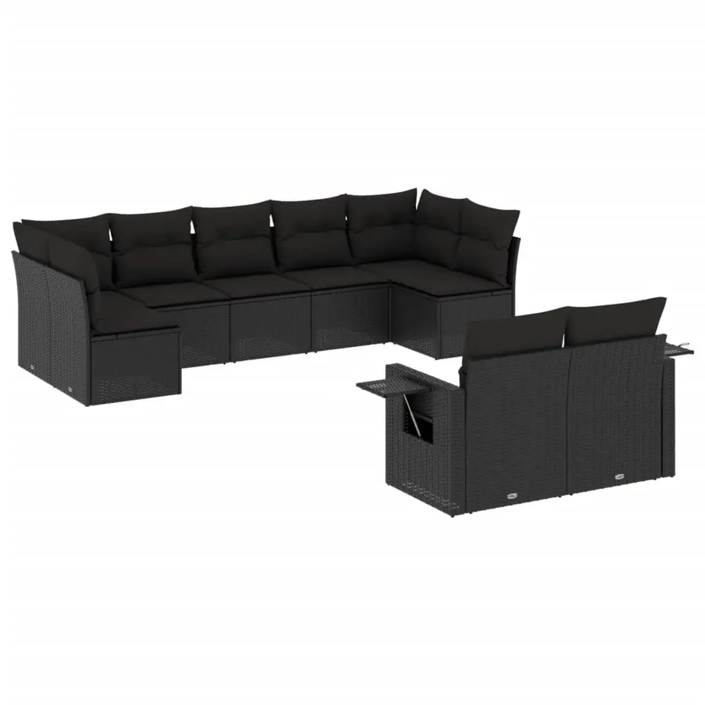 9 Piece Modular Outdoor Garden Sofa Set Black PE Rattan with Cushions