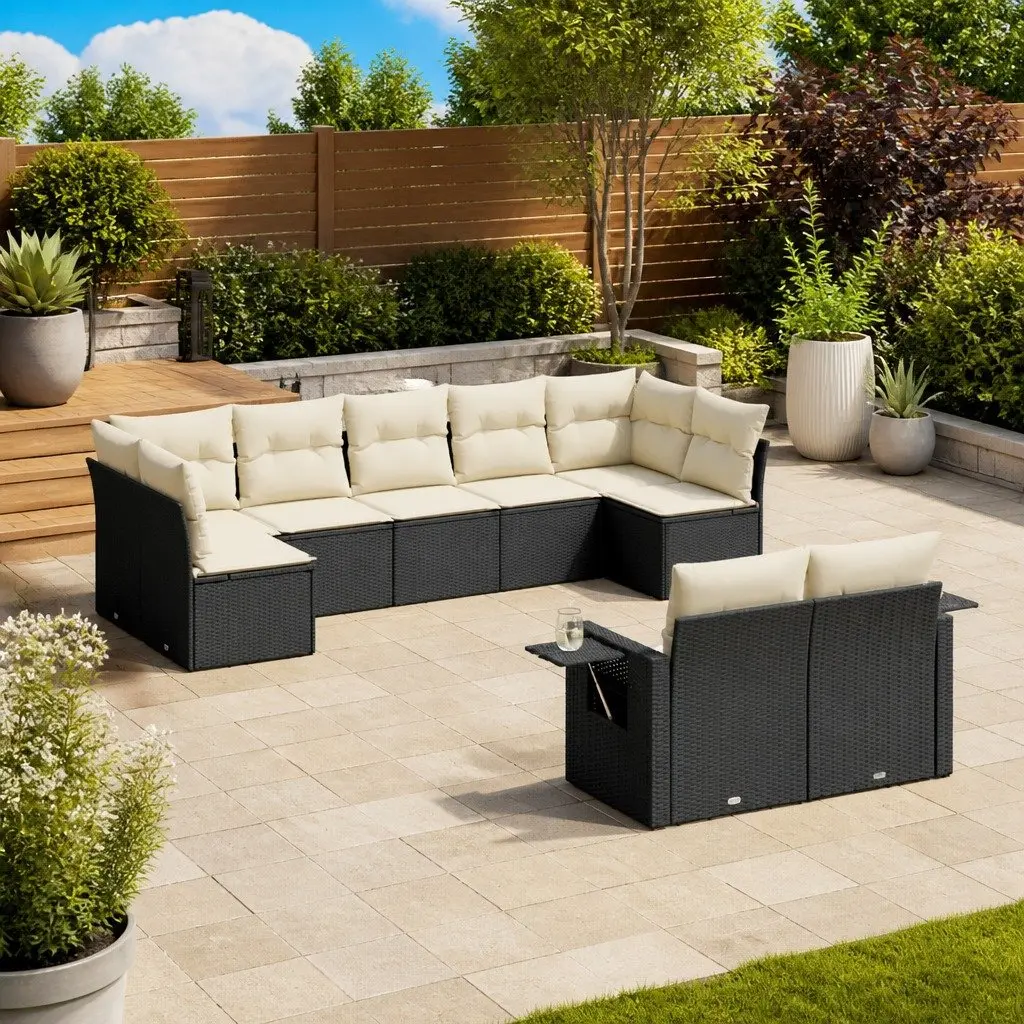 Outdoor Garden Sofa Set 9 Piece Poly Rattan Modular Patio Furniture Black