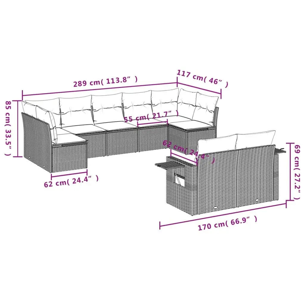 Outdoor Garden Sofa Set 9 Piece Poly Rattan Modular Patio Furniture Black