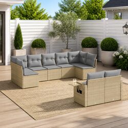 Practical 9-Piece Beige Garden Sofa Set for Outdoor Use