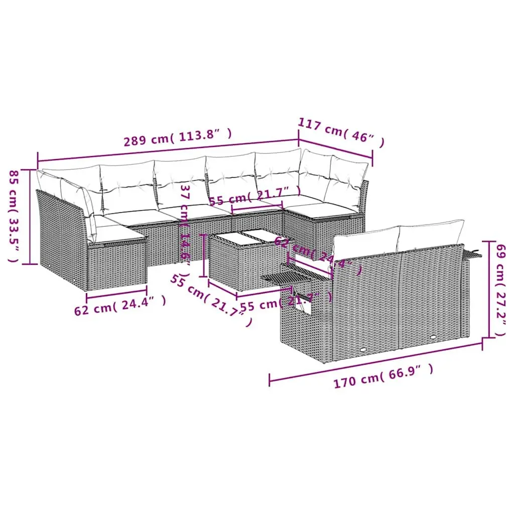 Garden Sofa Set 10 Piece Outdoor Furniture Patio Black Poly Rattan Modular