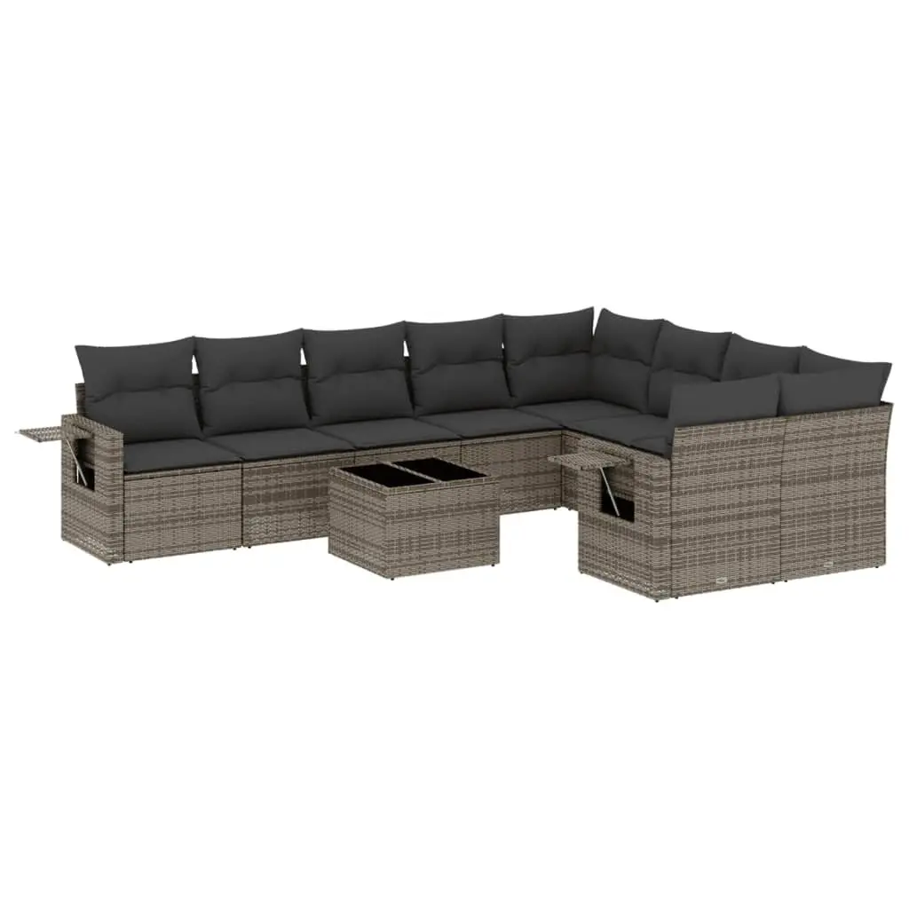 Garden Sofa Set PE Rattan Modular 10 Piece Outdoor Furniture Grey Patio Seating Cushions