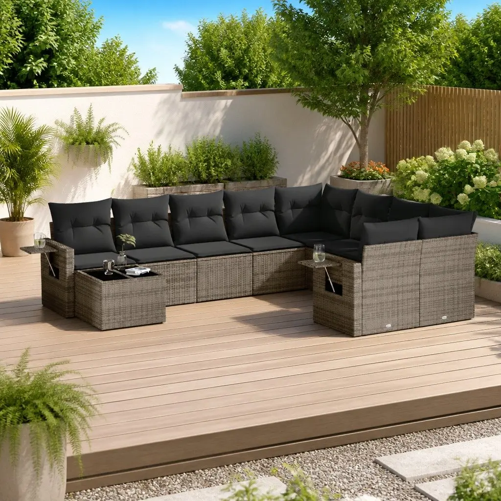 Garden Sofa Set PE Rattan 10 Piece Modular Outdoor Furniture Grey Patio Lounge