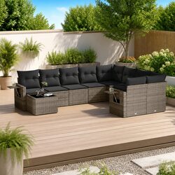 10 Piece Grey Garden Sofa Set with Cushions