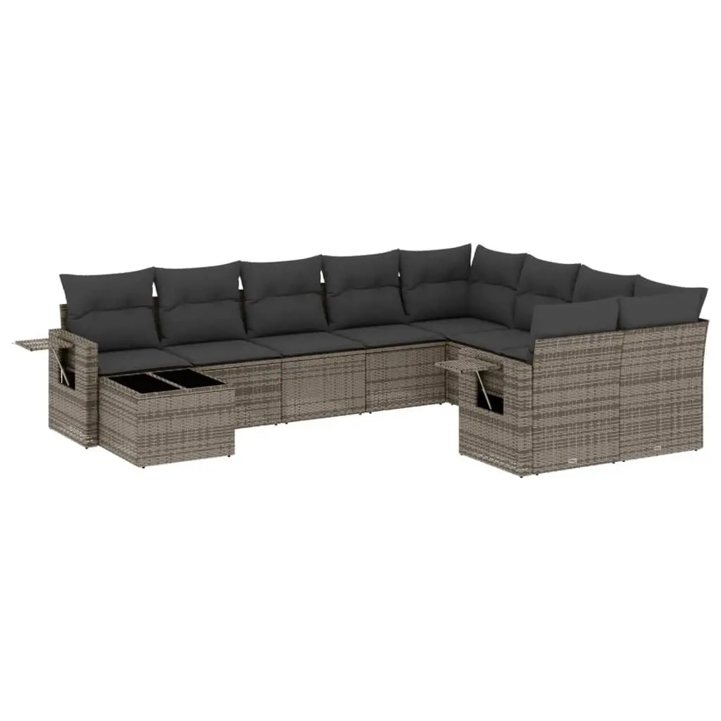 Garden Sofa Set PE Rattan 10 Piece Modular Outdoor Furniture Grey Patio Lounge
