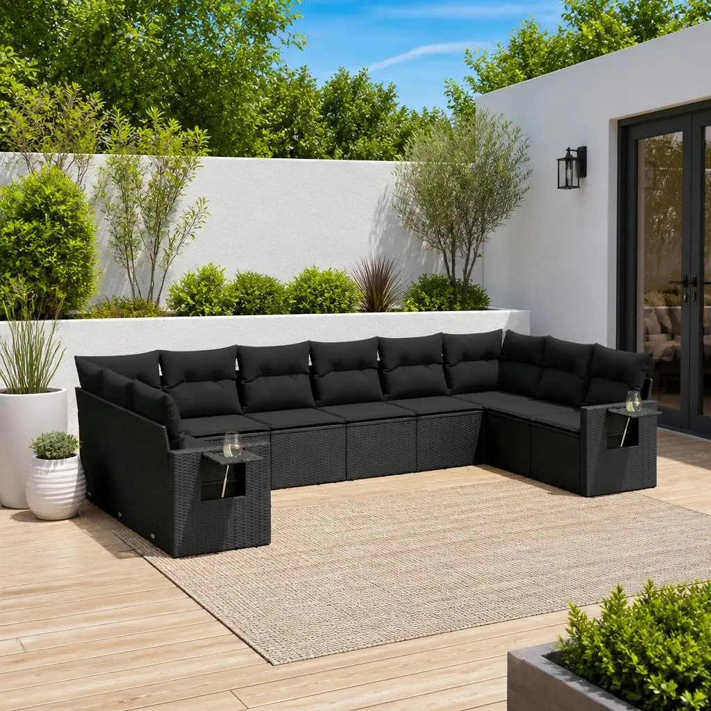 Garden Sofa Set 10 Piece Outdoor Furniture Black Poly Rattan Modular Patio