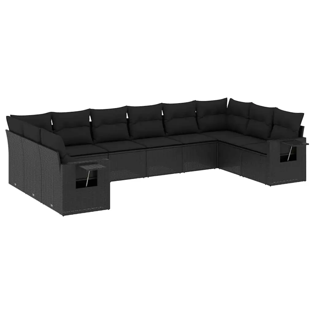 Garden Sofa Set 10 Piece Outdoor Furniture Black Poly Rattan Modular Patio