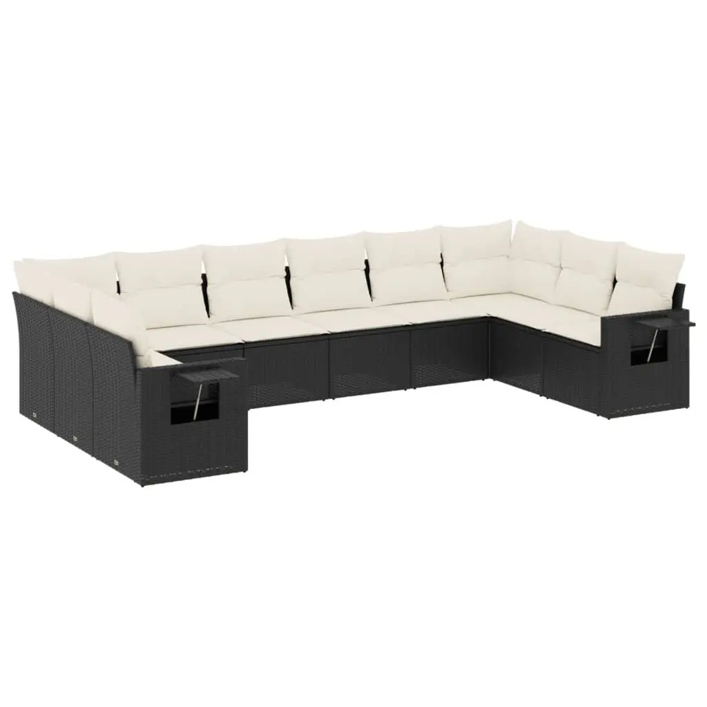 10 Piece Modular Patio Furniture Black PE Rattan Outdoor Sofa Set with Cushions