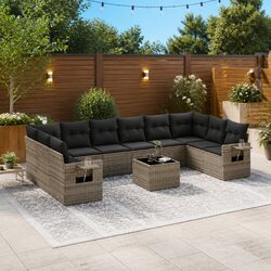 Garden Sofa Set 11 Piece Outdoor Furniture Grey Poly Rattan Modular Patio Lounge