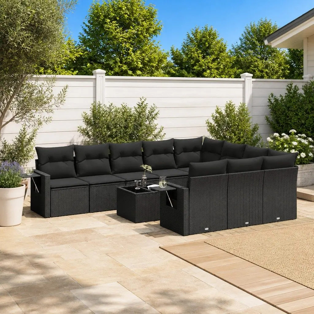 Garden Sofa Set Modular PE Rattan 11 Piece Outdoor Furniture Black