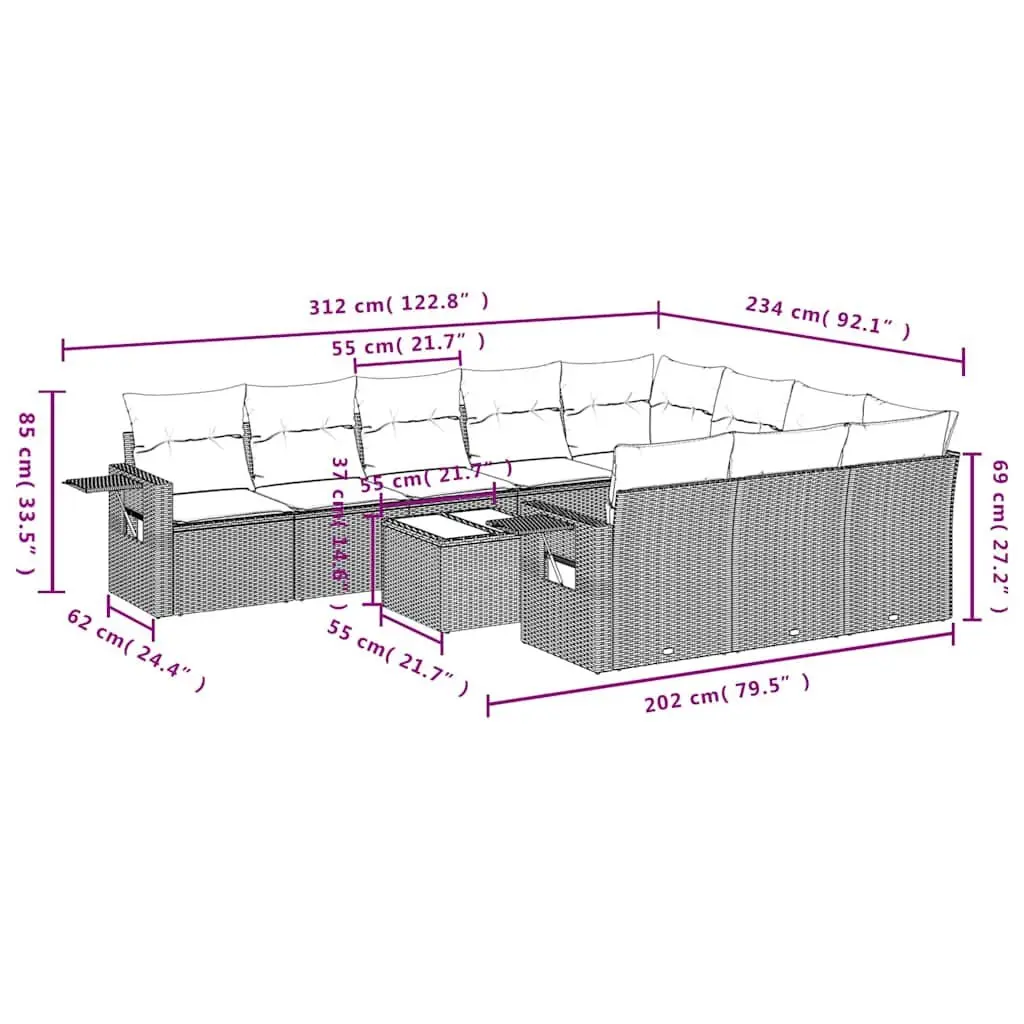 Garden Sofa Set Modular PE Rattan 11 Piece Outdoor Furniture Black