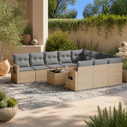 Ideal Outdoor Seating with 11-Piece Beige Sofa Set