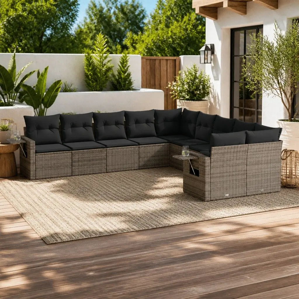 10 Piece Outdoor Sofa Set with Grey Rattan