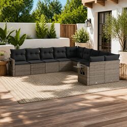 Practical 10 Piece Outdoor Sofa Set with Grey Rattan