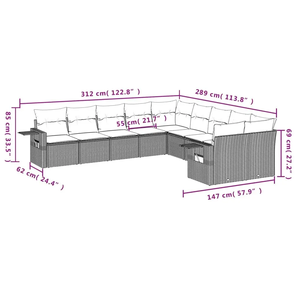 10 Piece Outdoor Sofa Set with Grey Rattan