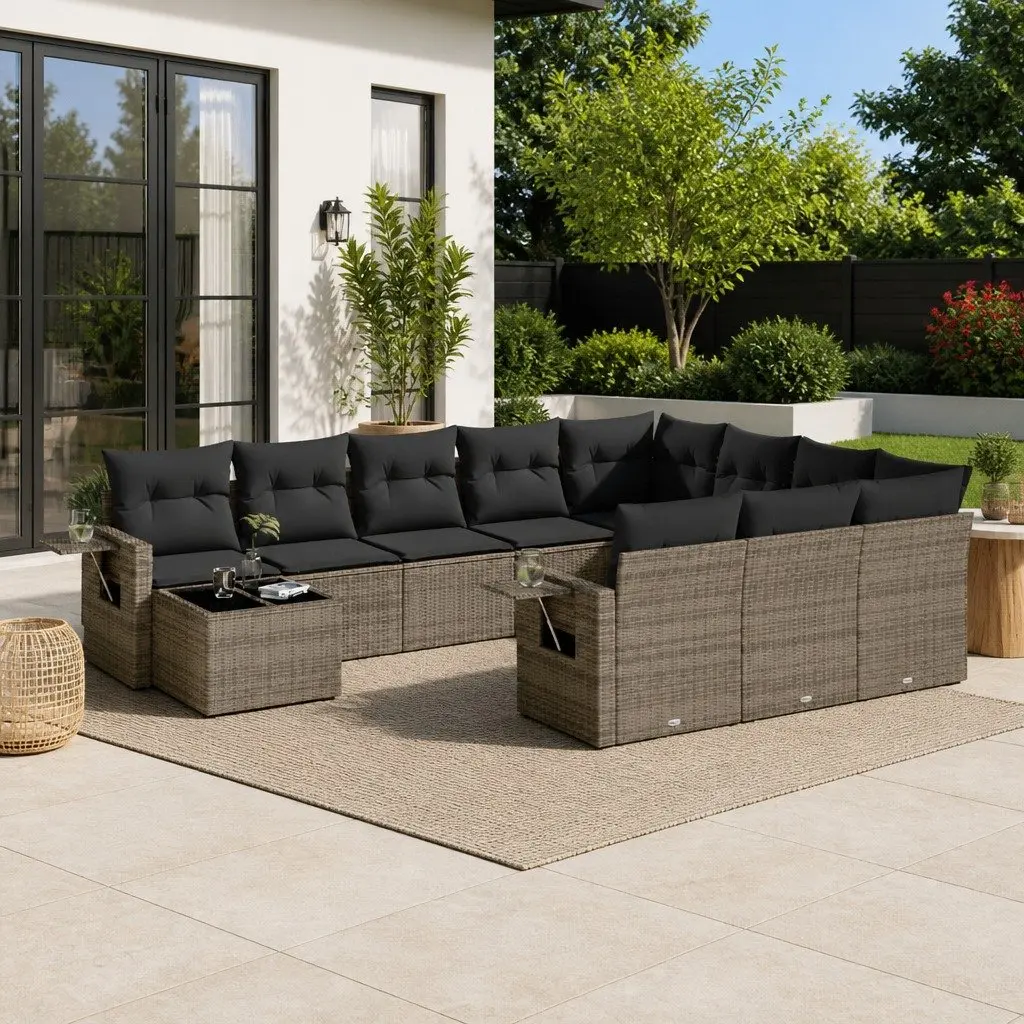 Garden Sofa Set 11 Piece Outdoor Furniture Patio Grey Poly Rattan with Cushions