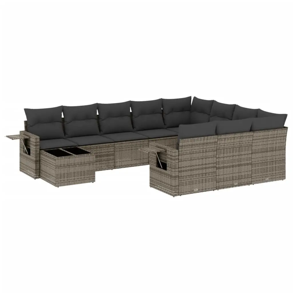 Garden Sofa Set 11 Piece Outdoor Furniture Patio Grey Poly Rattan with Cushions