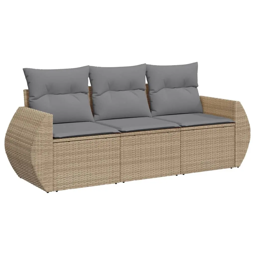 3 Piece Garden Sofa Set Poly Rattan Beige Outdoor Patio Furniture